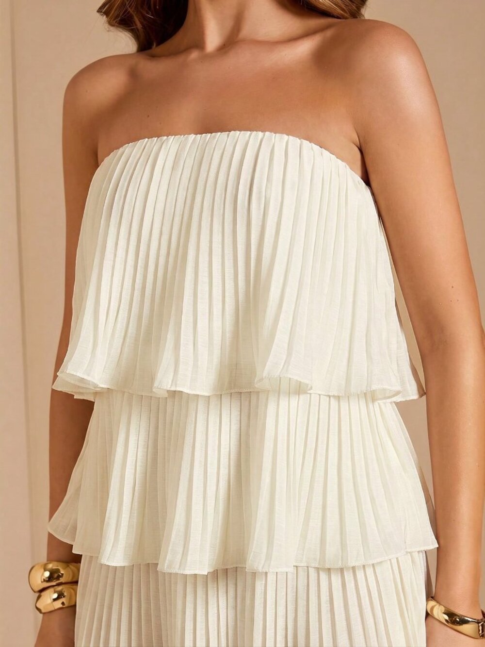 Apricot Elegant Women's Strapless Tiered Dress - Picture 5 of 6